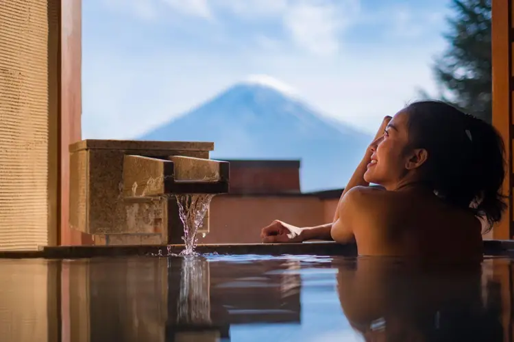 woman bathing in a hot spring